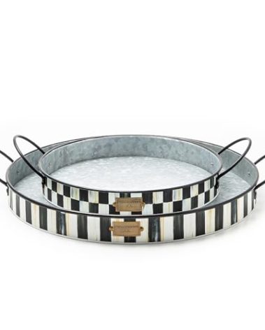 MACKENZIE-CHILDS Galvanized Metal Serving Trays with Handles, Set of 2, Spectator