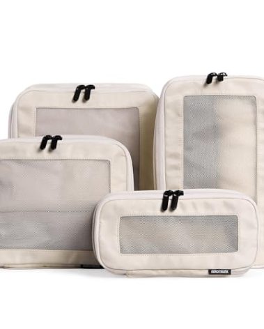 Aerotrunk Compression Packing Cubes for Travel - Luggage Organizer Bags - Double Zipper Packing Cubes for Suitcases (4-Pack, Beige)