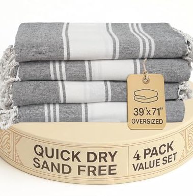 LANE LINEN Beach Towels 4 Pack Oversized - Turkish Towel Set, Pre-Washed Oversized Beach Towel, Quick Dry Beach Towels for Travel, Large Pool Towels, 39"x71" - Smoky Black