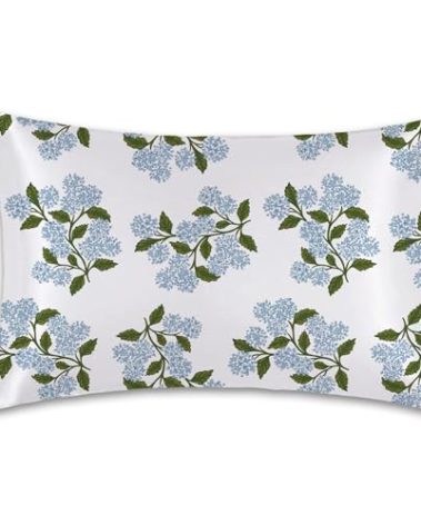 Hydrangea Floral Blue Flowers Satin Pillow Case Standard Size,Soft Pillowcases for Hair and Skin Similar to Silk, Pillowcases with Hidden Zipper Bedding Accessories,20X26 Inches,1 Pack