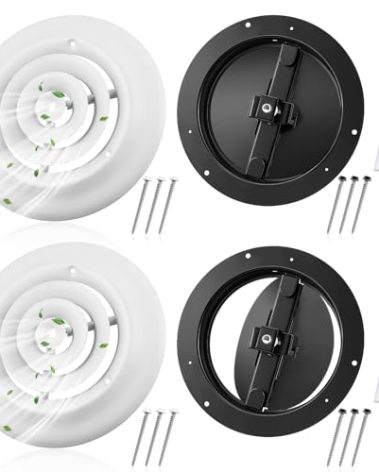 Therwen 2 Set 6 Inch Round Vent Cover Ceiling Diffuser HVAC Vent Duct Cover Replacement with Steel Butterfly Damper Fitting in 6 Inch Duct, Outer Dimensions: 9-15/16"