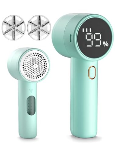 Fabric Shaver, Lint Remover Rechargeable, Electric Portable Sweater Defuzzer with 3 Speeds, 6 Leaf Blades, Digital LED Display to Remove Pilling for Clothes, Furniture, Sweater, Couch, Blanket