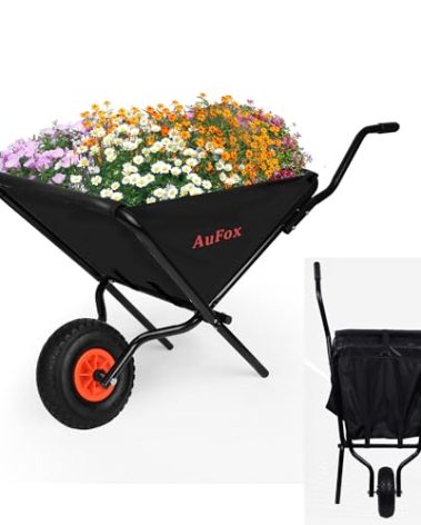 Collapsible Wheelbarrow, Foldable Yard Cart - Easy Loading & Dumping Garden Cart with Thickened Oxford Cloth for Nutrient Soil, Grass, Leaves & Garden Supplies