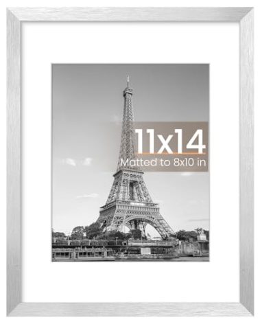 upsimples 11x14 Picture Frame, Display Pictures 8x10 with Mat or 11 x 14 Without, Wall Hanging Photo Frames, Silver, 1 Pack