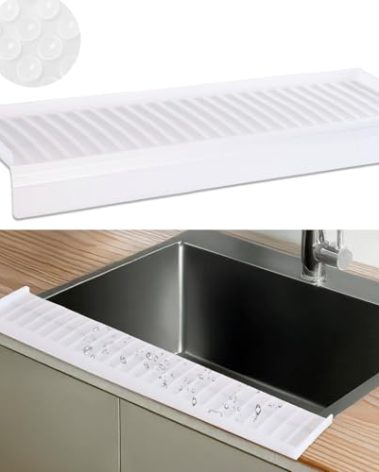 AyNirser Sink Edge Protector with Suction Cup 4"x14", Silicone Sink Splash Guard for Kitchen & Bathroom, Protect Countertop from Scratches, Stains, for Stainless Steel Granite Quartz-Clear