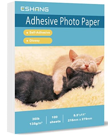 Self-Adhesive Photo Paper, Glossy Sticker Paper for Inkjet Printer, 8.5 x 11 Inch, 100 Sheets, 135 gsm, Letter Size, by ESHANG