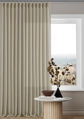 Pleated Linen Curtains 90 Inches Long for Living Room Pinch Pleat Hooks for Track System Back Tab Custom Made Memory Shape Drape Privacy Protection Khaki Living Room Bedroom Window Curtain 90 Inch
