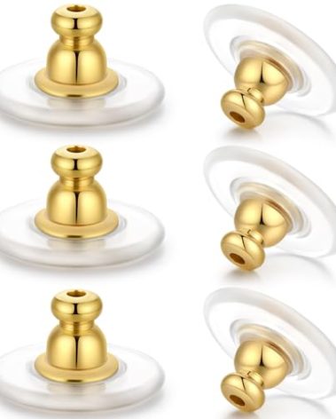 Hazifes Earring Backs for Heavy Droopy Earrings - 12mm/0.47 Inch Large Secure Locking Backs for Women & Men for Any Occasion, Durable and Stylish Earring Backing Replacement for Studs, Gold 6 PCS