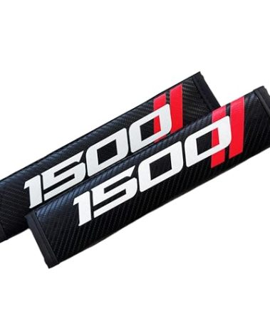 LeRoc Seat Belt Strap Cover Pad, Compatible with Dodge Ram 1500 2500 3500 Decoration, Interior Car Accessories, Carbon Fiber Leather, Shoulder Neck Cushion Protector, 2 PCS, Black and Red, (1500)