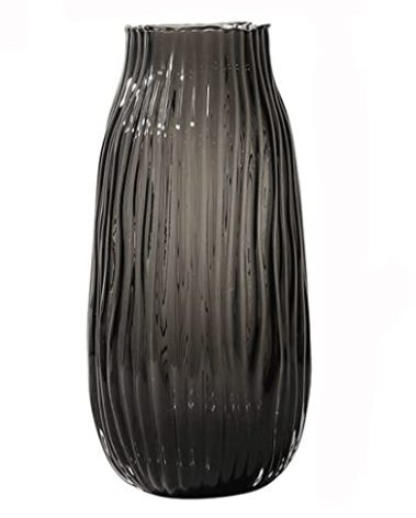 Black Grey Glass Vase for Flowers,Dark Grey Bud Tall Glass Vases,H-12.0" Simple Striped Design for Home Floor Decor,Farmhouse Decor, Centerpiece Coffee Table Decorations