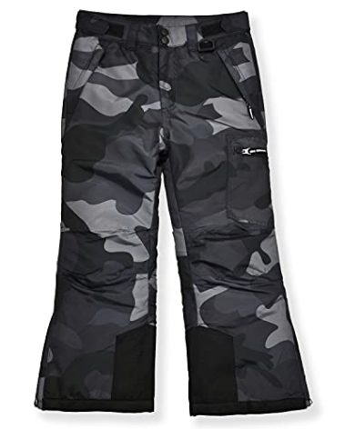 Arctic Quest Insulated Ski and Snow Pants for Boys and Girls, Water Resistant Trousers for Kids Black Camo