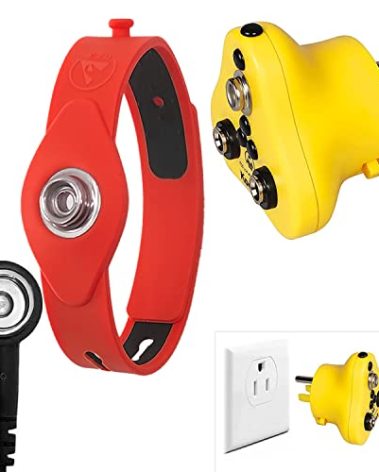 2 in 1, KooMall Anti-Allergic ESD Wrist Straps (Red) & Grounding Plug, Easy to Ground by Outlet Socket for Static Control, Anti Static Silicon Bracelet Wristband Earth Bonding Plug for Rubber Mat
