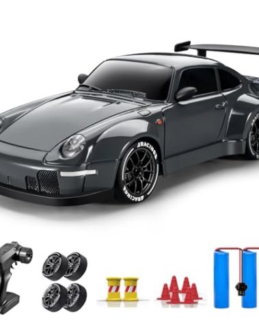 ACAMMZAR RC Drift Car, 1:24 Remote Control Car for Kids, 20KM/H 4WD High Speed RC Cars with LED Lights, Two Batteries, Extra Drifting Tires, Vehicle for Adults Boys Girls