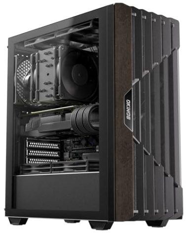 Okinos Oak Wood ATX PC Case, 4 x 120mm 3 Pin Non-PWM Case Fans Pre-Installed, Type-C Port, Tempered Glass Side Panel, Black Mid-Tower Computer Case, Cypress 5 AIR