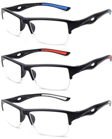 3 Packs Mens Reading Glasses Sporty Half Frame Reading Glasses for Men Half Rim Reading Glasses 1.50