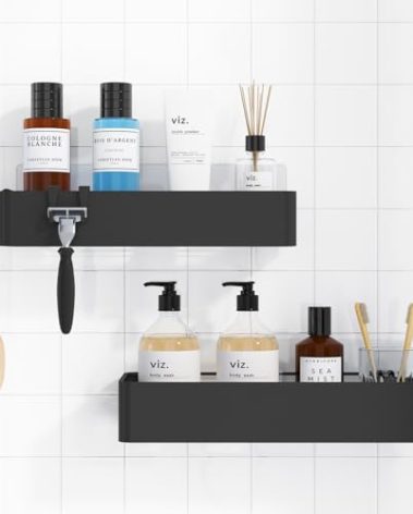 Kitsure Shower Caddy - 2 Pack Adhesive Shower Organizer, Rustproof Metal Shelves, No-Drill Bathroom Organizers and Storage, Black, Large