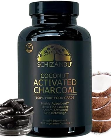 Schizandu Activated Coconut Charcoal Capsules- Supports Health - Vegan, Organic, Non-GMO, No Additives - X-Large Bottle 210 Count
