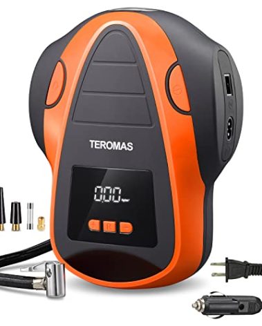 TEROMAS Tire Inflator Portable Air Compressor, Air Pump DC/AC for Car Tires 12V DC and Other Inflatables at Home 110V AC, Digital Electric Tire Pump with Pressure Gauge(Orange)