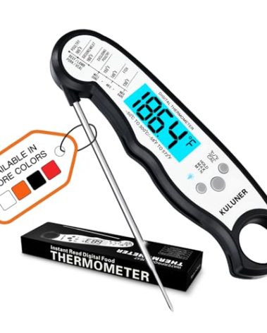 KULUNER TP-01 Waterproof Digital Instant Read Meat Thermometer with 4.6 Folding Probe Backlight Calibration Function for Cooking Food Candy, BBQ Grill, Liquids,Beef(White)