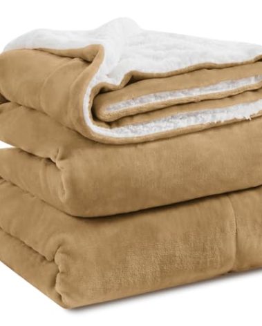 KAWAHOME Sherpa Fleece Twin Size Blanket for Bed - Extra Warm and Heavy Thick Blankets for Winter, Super Soft 500GSM Plush Blanket, 66"X 90" Camel