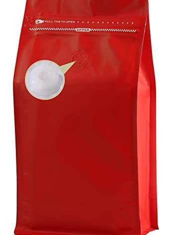 DMPACKDM Coffee Bags with Valve (16 oz,1 lb,50pcs) Red High Barrier Aluminumed Foil Flat Bottom Heat Sealed Coffee Beans Packaging Bags Side Zipper Resealable Bags for Home or Business