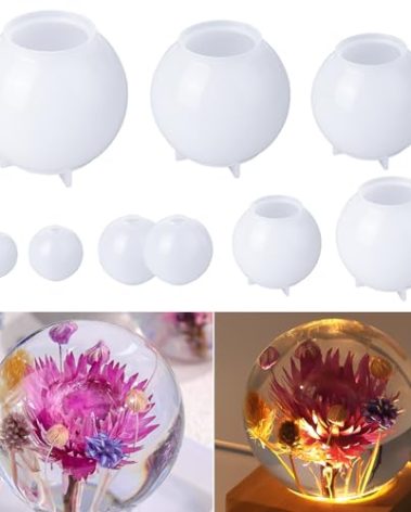 LET'S RESIN 9 Pcs Sphere Silicone Molds for Resin, Upgraded Seamless 3D Sphere Resin Molds Silicone,Large Round Ball Epoxy Resin Molds for Flowers Preservation,Resin Casting, Soap, Candle