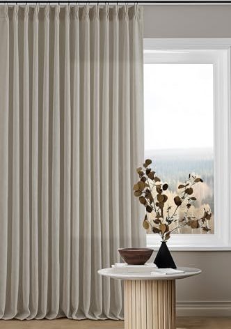 102 Inch Long Curtains Pinch Pleat Linen Curtains for Living Room Bedroom 2 Panels Tan Brown Burlywood Taupe Light Filtering Privacy 102 Inch Pleated Drapes Hooks Rings Back Tab for Sliding Door
