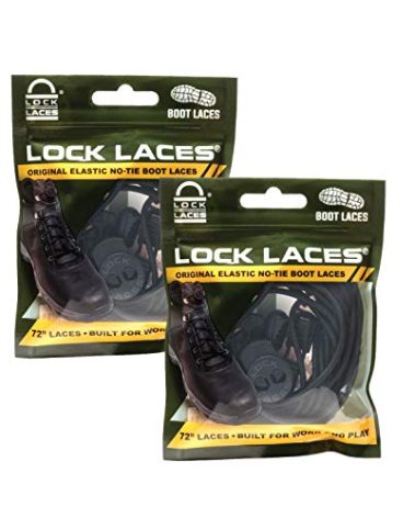 Lock Laces for Boots (2 Pair) Premium Heavy Duty Elastic No Tie Boot Laces for Shoes (Black)