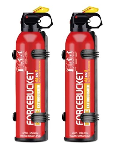 Forcebucket Portable Fire Extinguisher | 4-in-1 Small Fire Extinguisher for Home, Garage, Kitchen, Car | For Electric, Textile and Grease Fires | Non-Toxic, Easy Clean | Wall Mount Incl(2PK)
