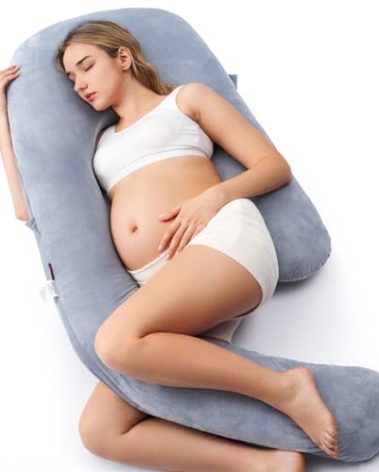 Momcozy Pregnancy Pillow for Sleeping, Dreamlign U Pro Maternity Pillow with Adjustable Leg Pillow, Removable Cover - Support for Back, Hip, Belly, Legs for Pregnant Women, 50-72 Inch Full Body Pillow