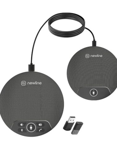 N newline Conference Speaker and Microphone, 2pk Bundle Conference Microphone w/Daisy Chain, 360° Voice Pickup, Noise Reduction, Bluetooth Speakerphone for Large Meetings Team Zoom, NewPie 90