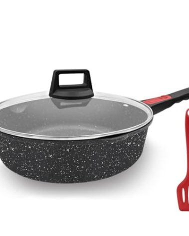 AIKENBBKK 12 Inch Frying Pans Nonstick with Lid, 5 Qt Large Deep Frying Pan Skillet with Cover, Non Stick Cooking Sauté Pan Compatible with All Stovetops, Detachable Handle, Oven Safe, PFOA PFOS Free