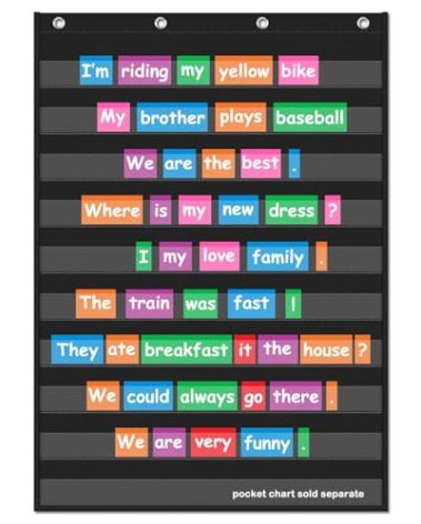 EAMAY Standard Pocket Charts, Clear 10 Pocket Chart for Teacher Lessons in a Classroom or Home Use – Fits Standard 3” Sentence Strips and Word Cards, Black