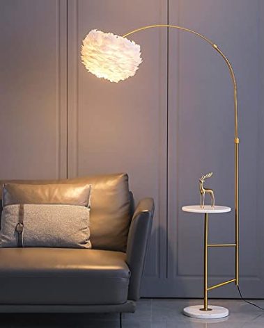 Delemade Floor Lamp,Modern Bedside Lamp with Table, Glam Floor Lamp for Living Room, Bedroom (A Golden)