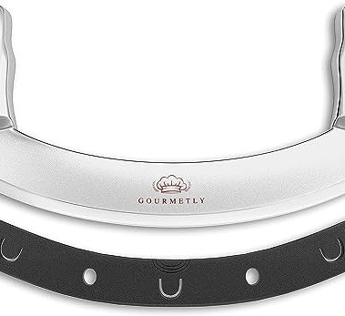 Gourmetly Stainless Steel Mezzaluna Knife with Cover – 12 In. Curved Blade with Solid Steel Handles & Mezzaluna Sheath – Pizza Cutter Rocker, Rocker Knife Veggie Cutter, Salad Chopper, & Herb Cutter