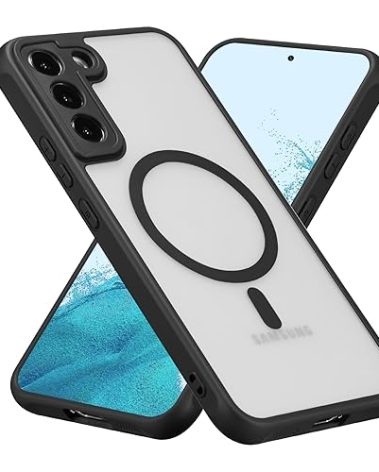 RALEAVO Magnetic for Samsung Galaxy S22 Plus Case [Compatible with Magsafe] Slim Frosted Matte Cover Translucent Hard PC Back Military Drop Protection Phone Case for Girls&Boys,Black