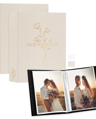 Lanpn Wedding Photo Album 4x6 2 Packs, Each Pack holds 50 Pictures, Slip in Pockets Mini Linen Top Loading Wedding Photo Albums for Portrait Only 4x6 Picture (Flower, Beige)