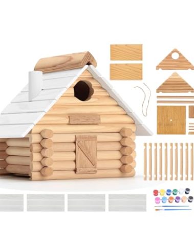 Premium Wooden Lincolnlog Bird House Kit - Build it Yourself Birdhouse - Birdhouse Kits for Adults to Build - Woodworking Adult Crafts & DIY Bird House