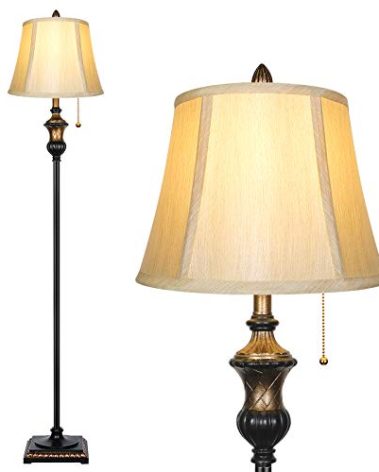TOBUSA Traditional Floor Lamp, Classic Standing Lamp with Bronze Fabric Shade, Vintage Elegant Tall Pole Lamp for Living Room Bedroom Office Reading, Rustic Upright Floor Lights, Pull Chain Switch