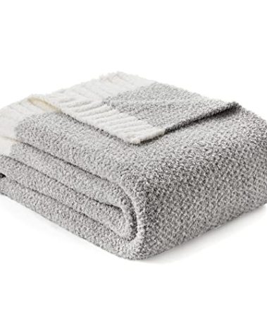 Snuggle Sac Heather Grey Throw XL Blanket for Couch, Super Soft Warm Blankets Cozy Knit Fuzzy Microfiber Throws Dupes for Sofa, Bed, Camping, Picnic, Heather Grey, 50x70 inches