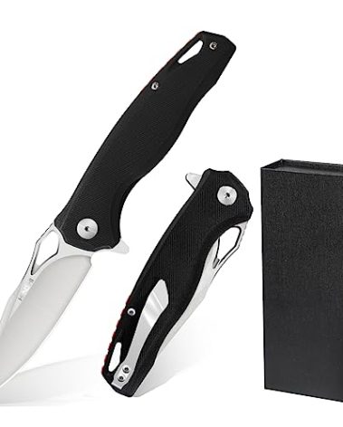 HANSHI Premium D2 Steel Blade G10 Handle Sharp Folding Pocket Knife with Clip for Men,Razor Tactical Knife Self Defense for Survival Hunting Camping Hiking Outdoor Gift,Foldable EDC Knife with Liner Lock for Women (black)