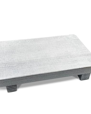 Lyfe Simple Rustic Wood Riser - Rectangular Soap Tray, Candle Holder, Plant Stand - White, 9 x 6 X 1.5 Inch