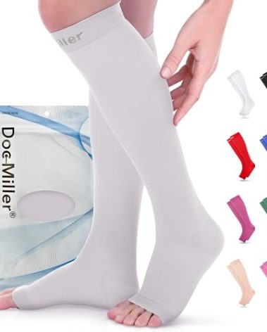 Doc Miller Open Toe Compression Socks for Men and Women, 15-20 mmHg, Calf Support Sleeves, Recovery Stockings, Wide Calf, Toeless Design, 1 Pair