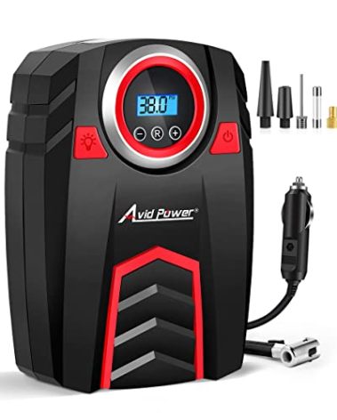 Avid Power 12V DC Air Compressor w/Digital Pressure Gauge, Car Tire Pump w/LED Light, Auto Shut-Off Tire Inflator for Car, Bicycles, Balls and Other Inflatables