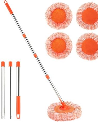 61 in Adjustable Cleaning Mop, Dolodomy 180° Rotatable Mops for Floor Cleaning with 4 Reusable Heads, 2 Fabrics Wall Mop for Floor Door Window Ceiling and Bathroom
