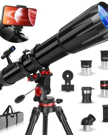 Telescope,Telescope for Adults High Powered, 90mm Aperture 900mm Professional Refractor Telescopes for Kids & Beginners, Magnification 450X,for Planet Observation with Stainless Tripod & Phone Adapter
