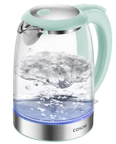 Cosori Electric Kettle, No Plastic Filter & Spout, Tea Kettle & Hot Water Boiler For Coffee & Tea, Water Heater & Teapot, Automatic Shut Off, Borosilicate glass, Green, 1.7L/1500W