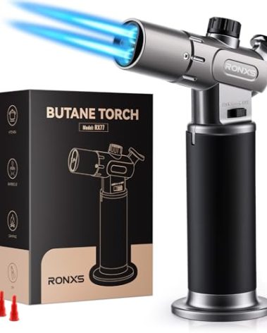 RONXS Torch Lighter, Refillable Kitchen Butane Torch, Cooking Torch with Safety Lock and Adjustable Single/Dual Flame for Creme Brulee, BBQ, Baking, Crafts and Soldering (Butane Gas Not Included)