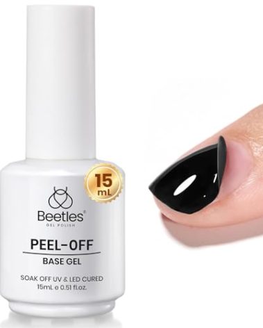 Beetles 15ml Peel Off Gel Base Coat - Peel Off Base Coat for Gel Nail Polish, Soak Off-Free Easy Removal without Damage, Long Lasting U V LED Lamp Cure for Beginners DIY Manicure Weak Thin Nails