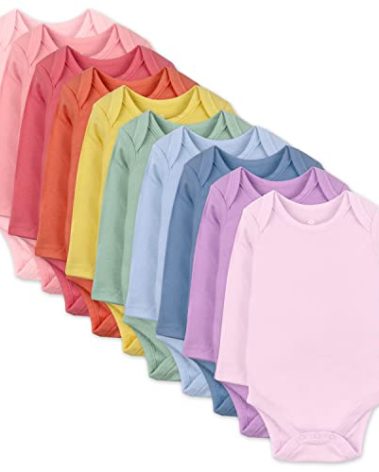 HonestBaby 10-Pack Long Sleeve Bodysuits One-piece 100% Organic Cotton for Infant Baby Boys, Girls, Unisex , Rainbow Gems Pinks, 24 Months